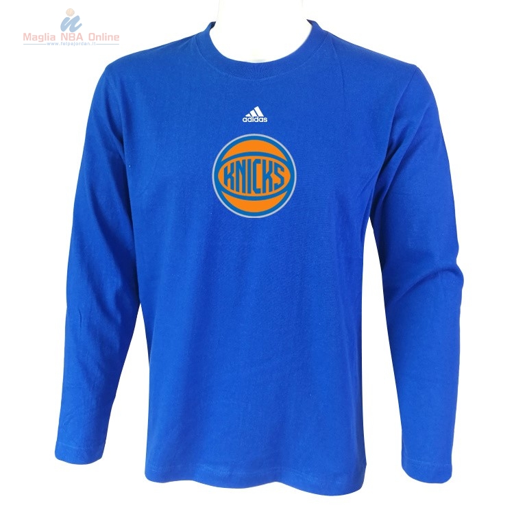 Acquista T-Shirt New York Knicks Maniche Lunghe Blu 2017