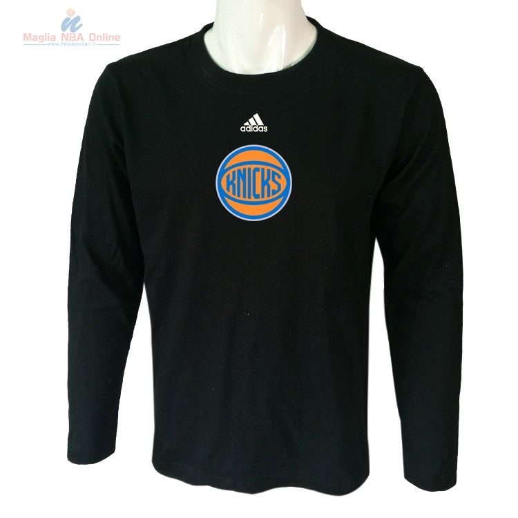 Acquista T-Shirt New York Knicks Maniche Lunghe Nero 2017