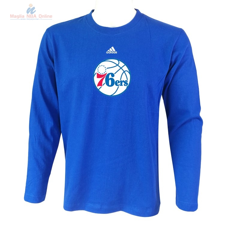 Acquista T-Shirt Philadelphia Sixers Maniche Lunghe Blu