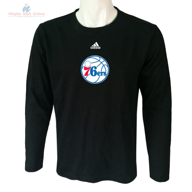 Acquista T-Shirt Philadelphia Sixers Maniche Lunghe Nero