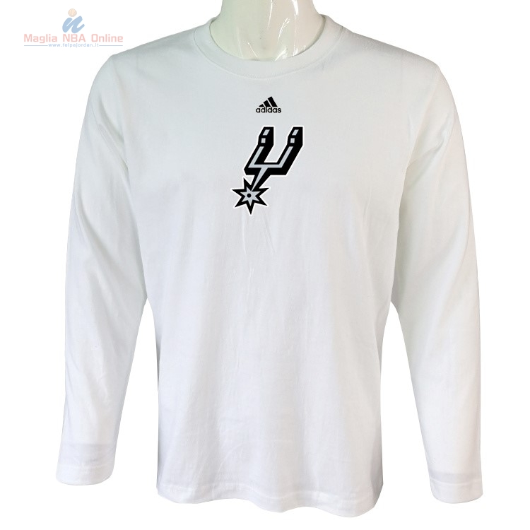 Acquista T-Shirt San Antonio Spurs Maniche Lunghe Bianco 2017