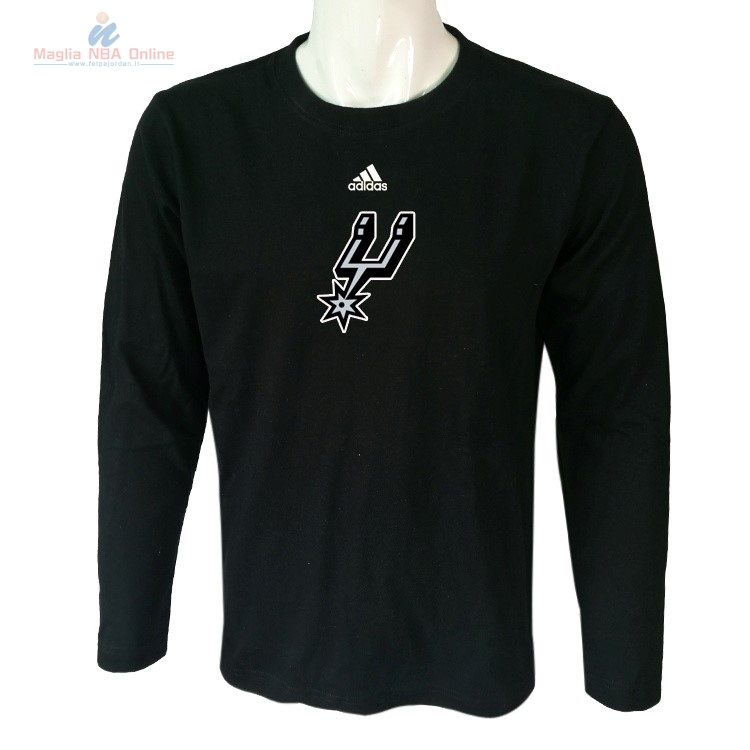 Acquista T-Shirt San Antonio Spurs Maniche Lunghe Nero 2017