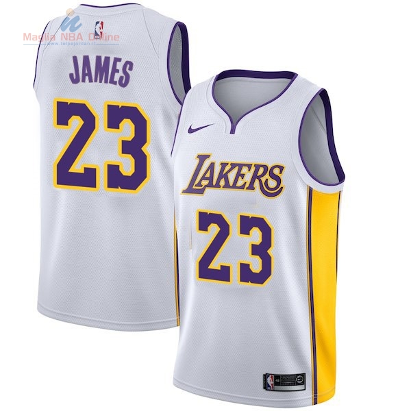 Acquista Maglia NBA Nike Los Angeles Lakers #23 LeBron James Bianco Association