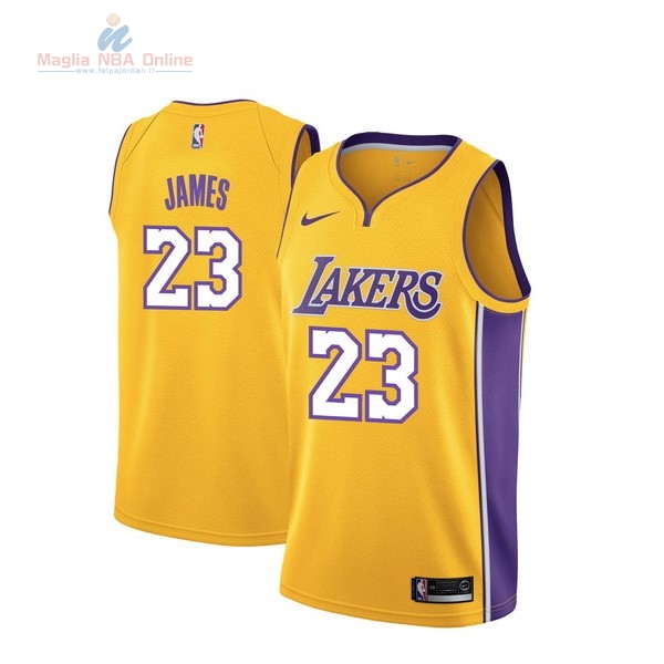 Acquista Maglia NBA Nike Los Angeles Lakers #23 Lebron James Giallo Icon