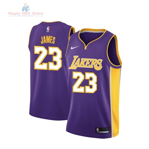 Acquista Maglia NBA Nike Los Angeles Lakers #23 Lebron James Purpura Statement