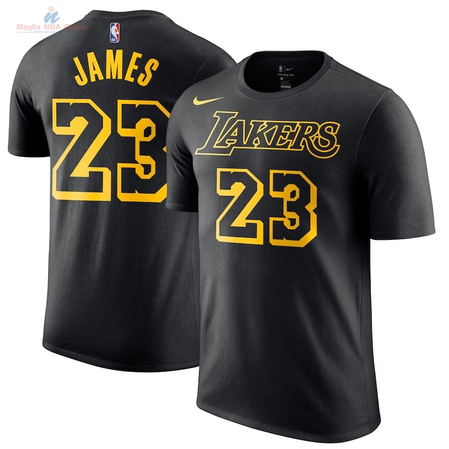 Acquista Maglia NBA Nike Los Angeles Lakers Manica Corta #23 Lebron James Nero Città