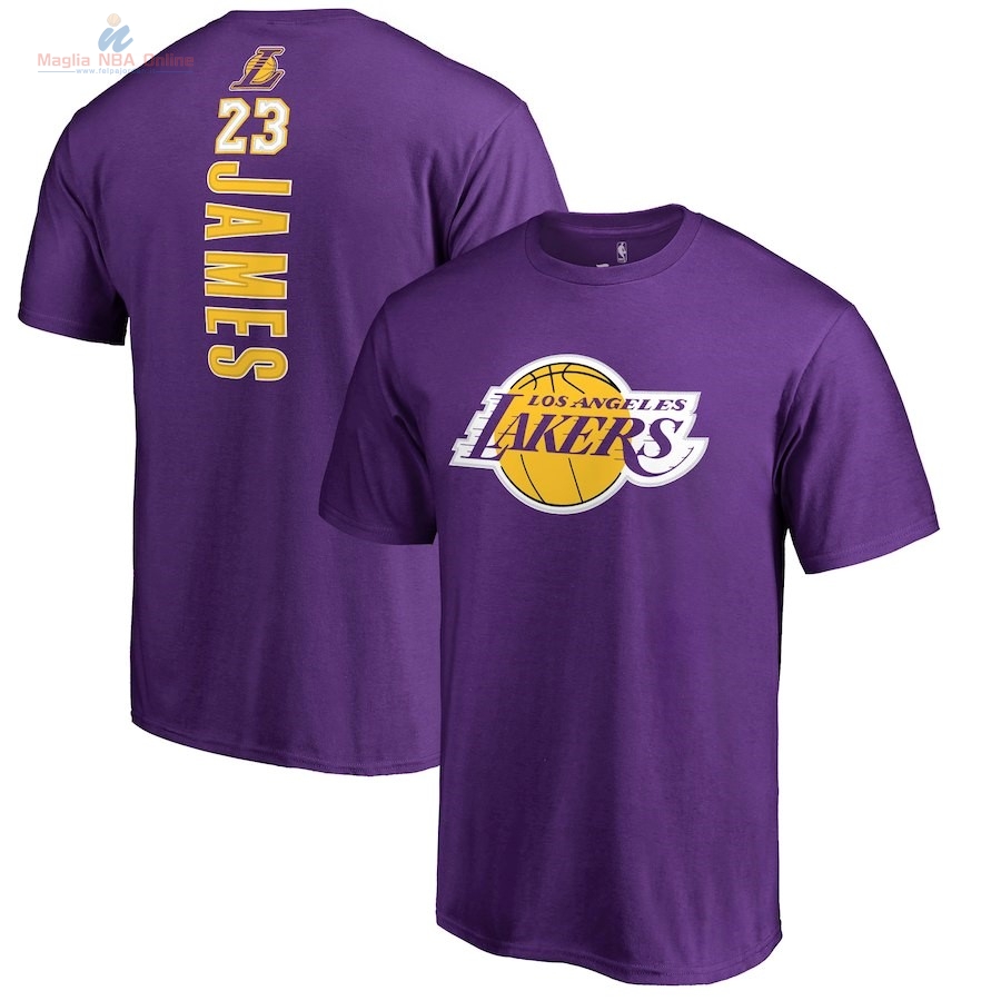 Acquista Maglia NBA Nike Los Angeles Lakers Manica Corta #23 Lebron James Porpora