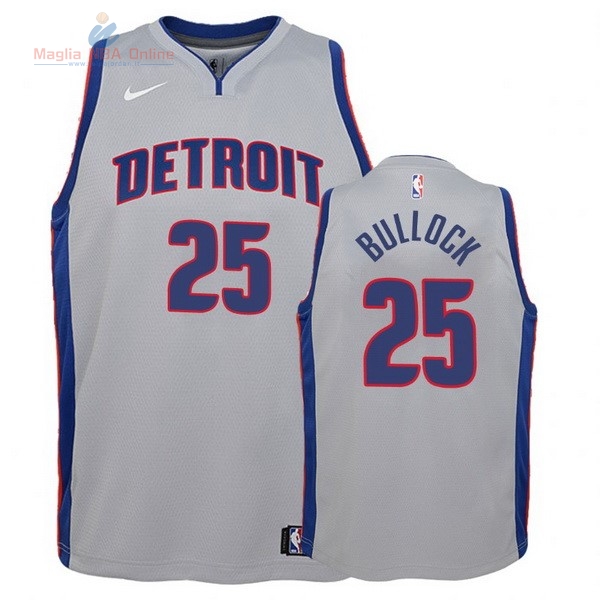 Acquista Maglia NBA Bambino Detroit Pistons #25 Reggie Bullock Grigio Statement