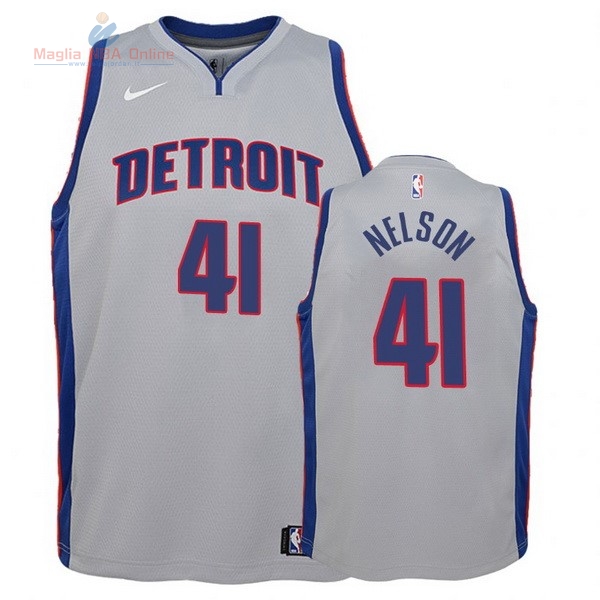 Acquista Maglia NBA Bambino Detroit Pistons #41 Jameer Nelson Grigio Statement