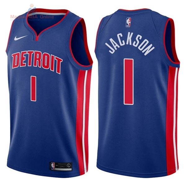 Acquista Maglia NBA Nike Detroit Pistons #1 Reggie Jackson Blu Icon 2017-18