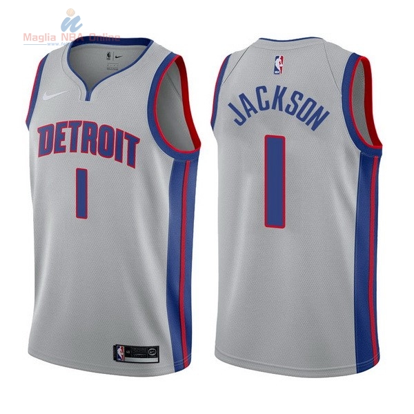 Acquista Maglia NBA Nike Detroit Pistons #1 Reggie Jackson Grigio Statement 2017-18