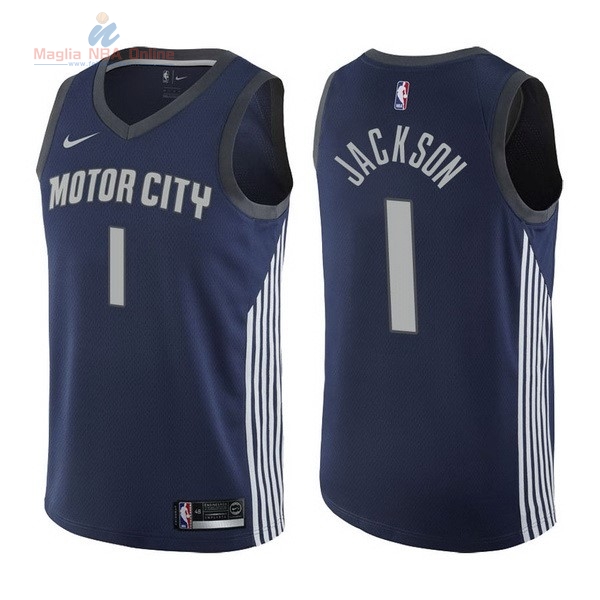 Acquista Maglia NBA Nike Detroit Pistons #1 Reggie Jackson Nike Marino Città 2017-18