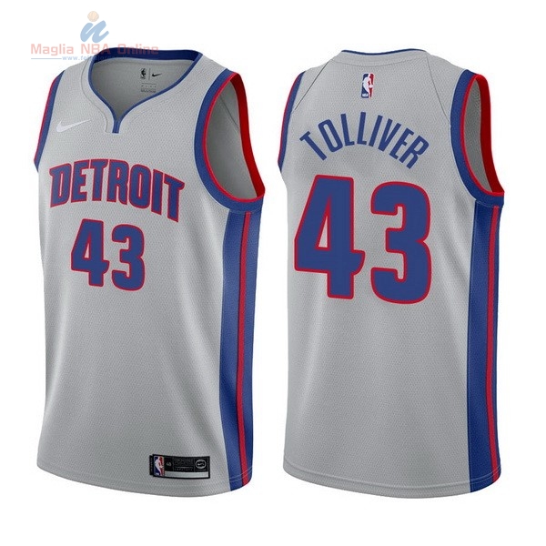 Acquista Maglia NBA Nike Detroit Pistons #43 Anthony Tolliver Grigio Statement 2017-18