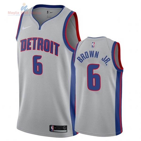 Acquista Maglia NBA Nike Detroit Pistons #6 Bruce Brown Jr Grigio Statement 2017-18