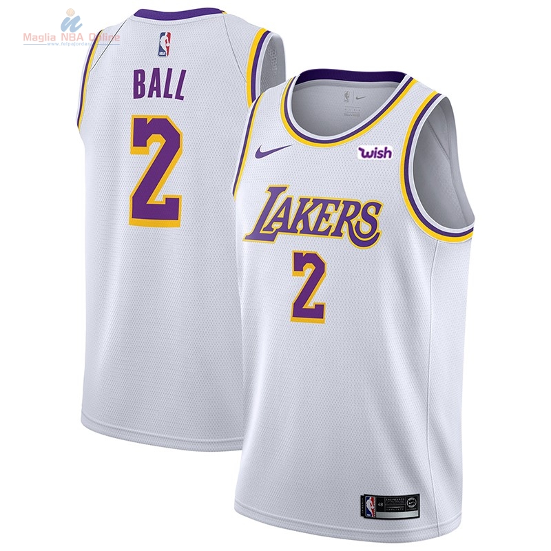 Acquista Maglia NBA Nike Los Angeles Lakers #2 Lonzo Ball Bianco 2018-19