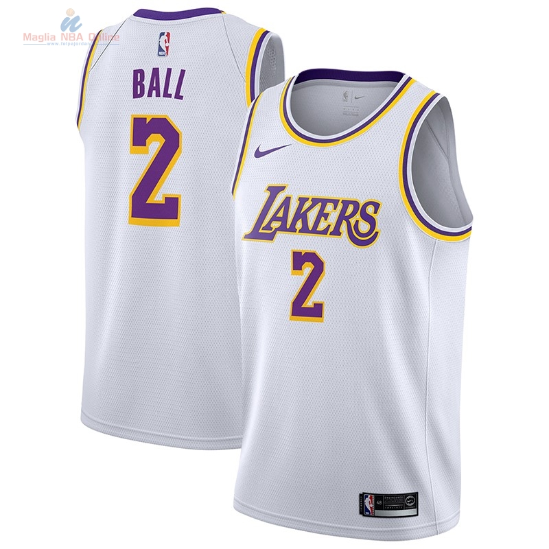 Acquista Maglia NBA Nike Los Angeles Lakers #2 Lonzo Ball Bianco Association 2018-19