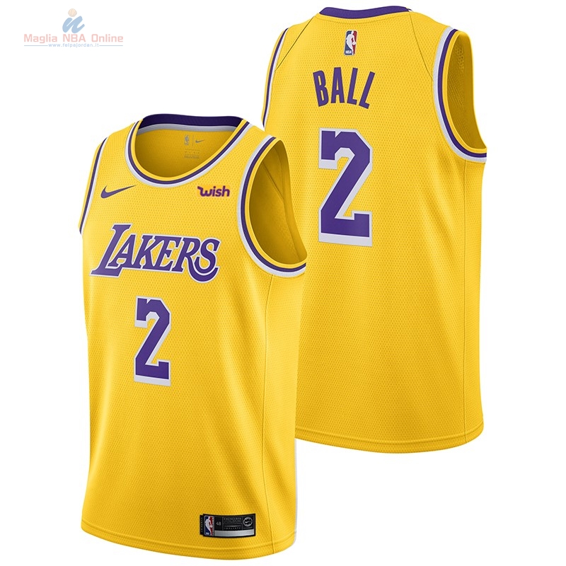 Acquista Maglia NBA Nike Los Angeles Lakers #2 Lonzo Ball Giallo 2018-19