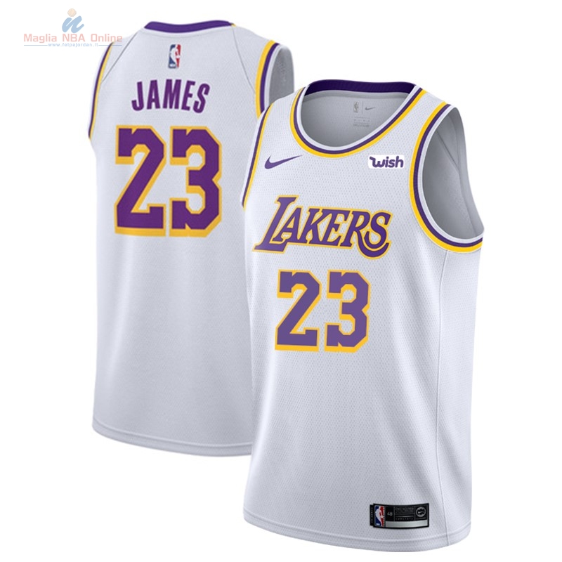 Acquista Maglia NBA Nike Los Angeles Lakers #23 Lebron James Bianco 2018-19