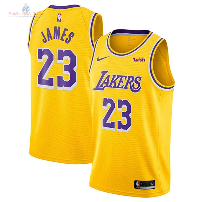 Acquista Maglia NBA Nike Los Angeles Lakers #23 Lebron James Giallo 2018-19