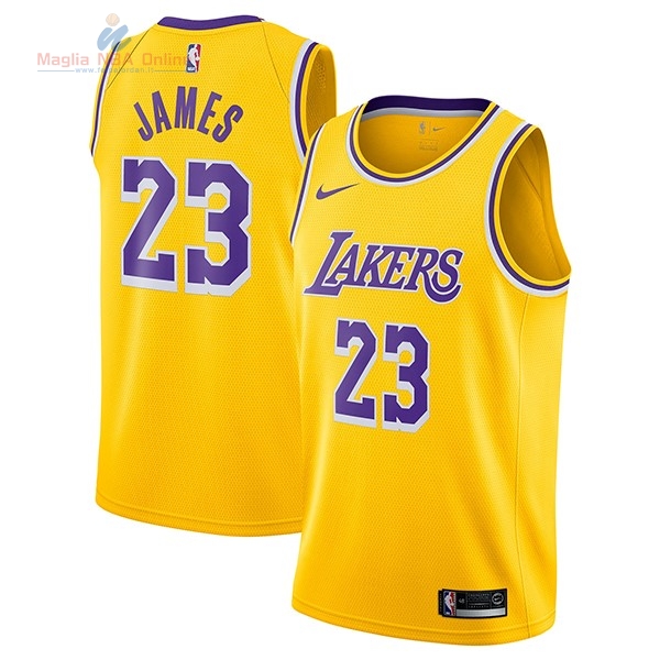 Acquista Maglia NBA Nike Los Angeles Lakers #23 Lebron James Giallo Icon 2018-19