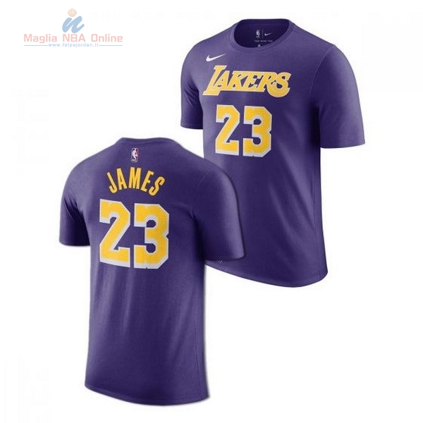 Acquista Maglia NBA Nike Los Angeles Lakers Manica Corta #23 Lebron James Porpora Statement 2018-19