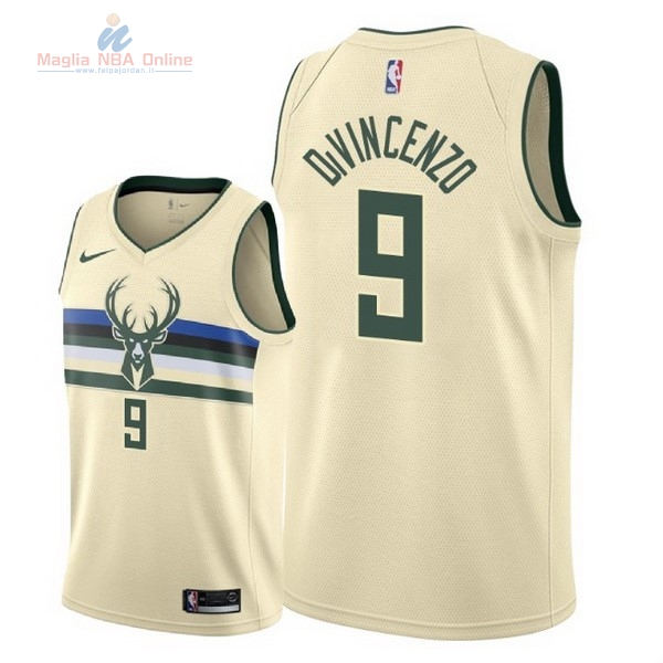 Acquista Maglia NBA Nike Milwaukee Bucks #9 Donte DiVincenzo Nike Crema Città 2018