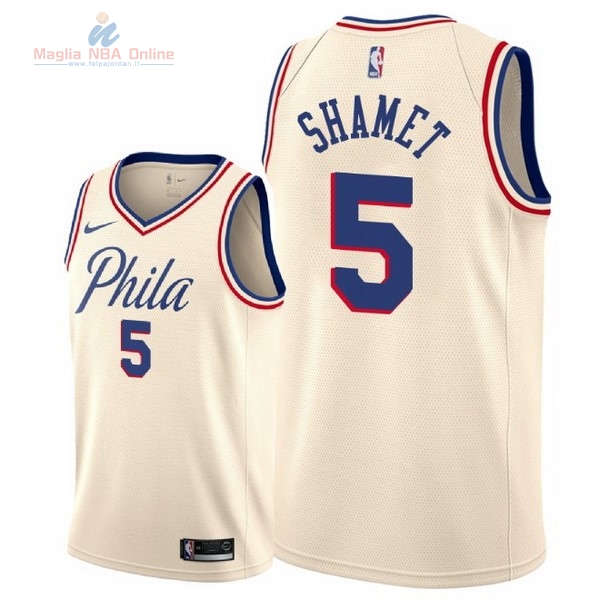 Acquista Maglia NBA Nike Philadelphia Sixers #5 Landry Shamet Nike Crema Città 2018