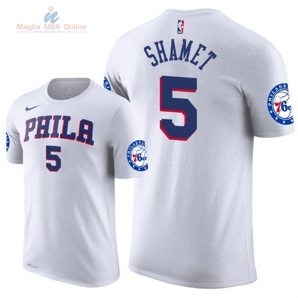 Acquista Maglia NBA Nike Philadelphia Sixers Manica Corta #5 Landry Shamet Bianco 2018