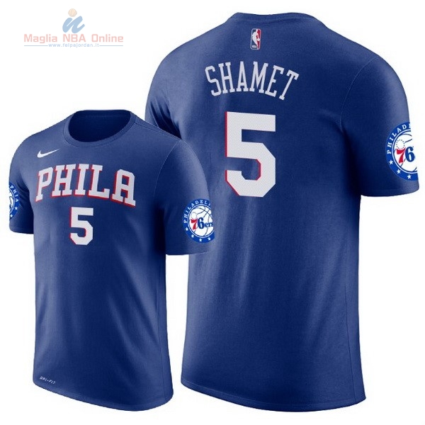 Acquista Maglia NBA Nike Philadelphia Sixers Manica Corta #5 Landry Shamet Blu 2018