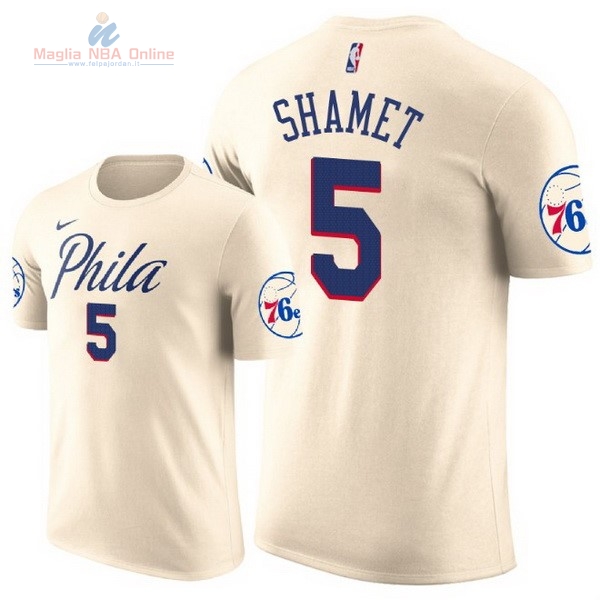 Acquista Maglia NBA Nike Philadelphia Sixers Manica Corta #5 Landry Shamet Crema 2018