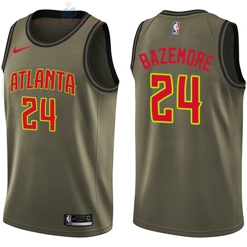 Acquista Maglia NBA Atlanta Hawks Servizio Di Saluto #24 Kent Bazemore Nike Army Green 2018