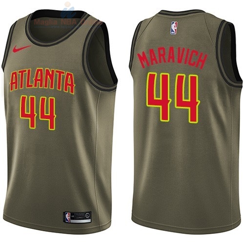 Acquista Maglia NBA Atlanta Hawks Servizio Di Saluto #44 Pete Maravich Nike Army Green 2018