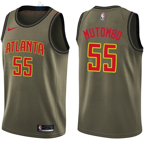 Acquista Maglia NBA Atlanta Hawks Servizio Di Saluto #55 Dikembe Mutombo Nike Army Green 2018