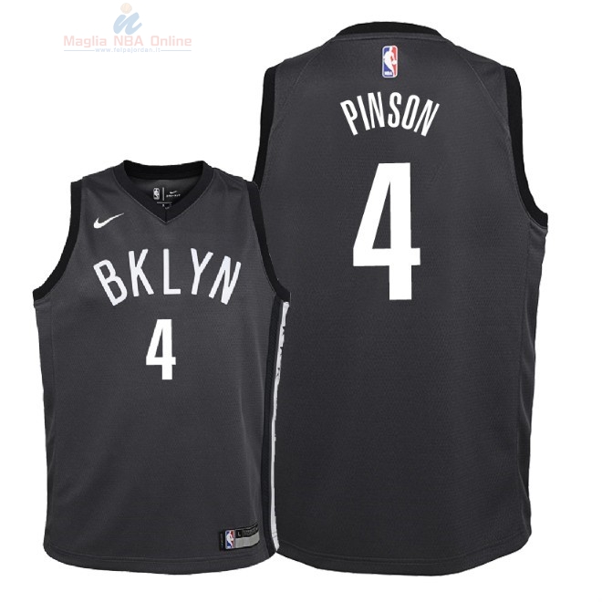 Acquista Maglia NBA Bambino Brooklyn Nets #10 Theo Pinson Nero Statement 2018