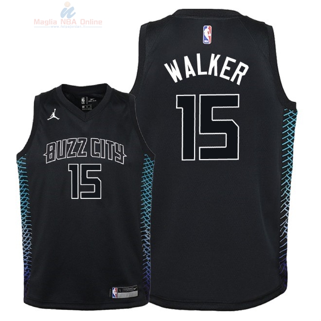 Acquista Maglia NBA Bambino Charlotte Hornets #15 Kemba Walker Nike Nero Città 2018