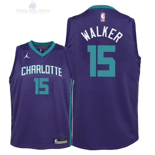 Acquista Maglia NBA Bambino Charlotte Hornets #15 Kemba Walker Porpora Statement 2018