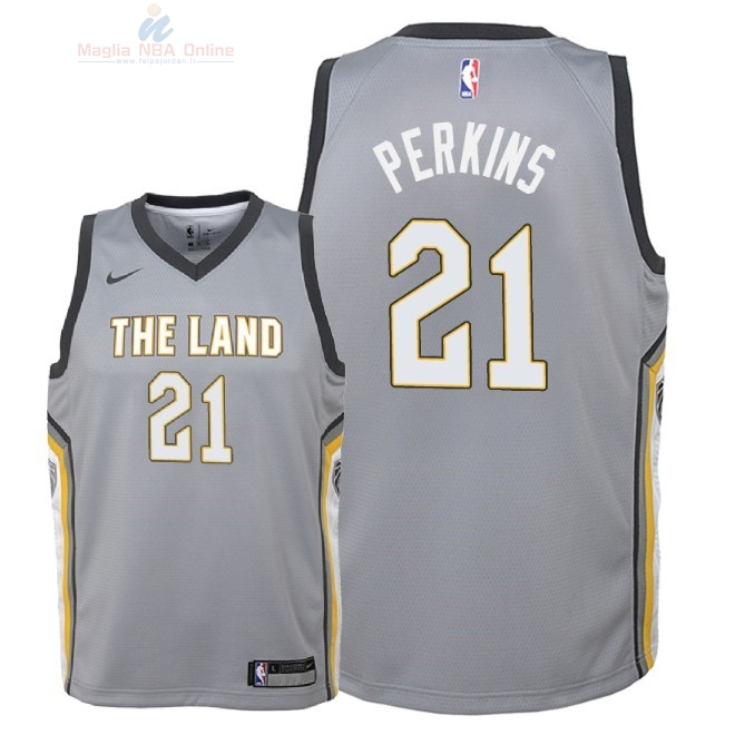 Acquista Maglia NBA Bambino Cleveland Cavaliers #21 Kendrick Perkins Nike Grigio Città 2018