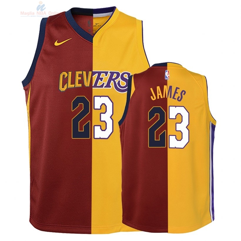 Acquista Maglia NBA Bambino Cleveland Cavaliers #23 LeBron James Rosso Giallo 2018-19