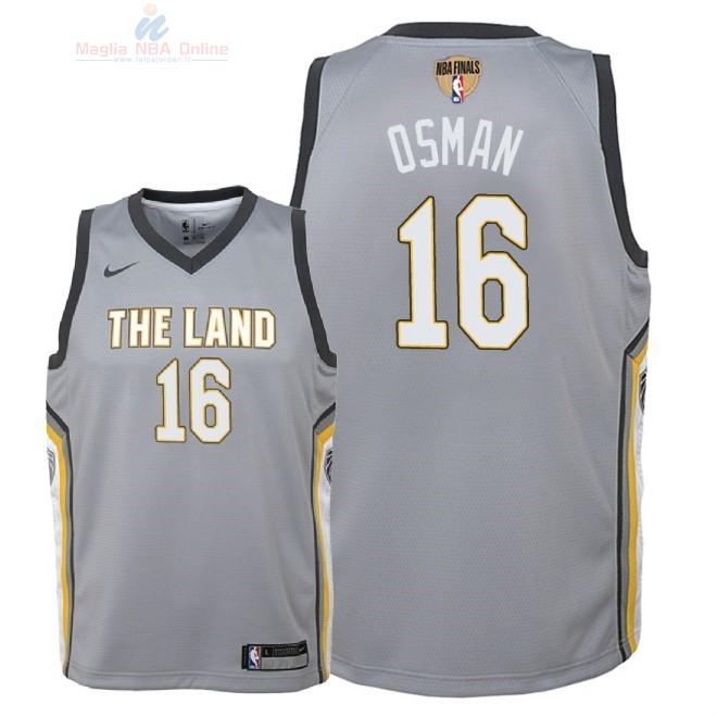 Acquista Maglia NBA Bambino Cleveland Cavaliers Finale Campioni 2018 #16 Cedi Osman Nike Grigio Città Patch