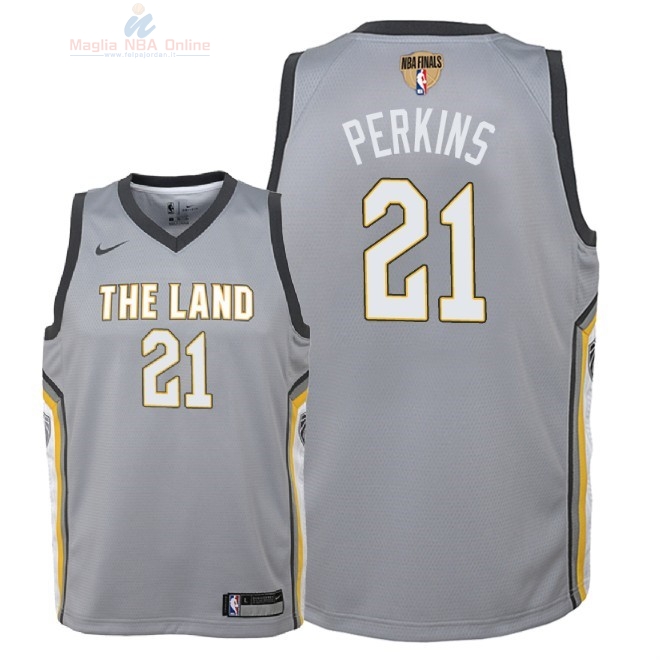 Acquista Maglia NBA Bambino Cleveland Cavaliers Finale Campioni 2018 #21 Kendrick Perkins Nike Grigio Città Patch