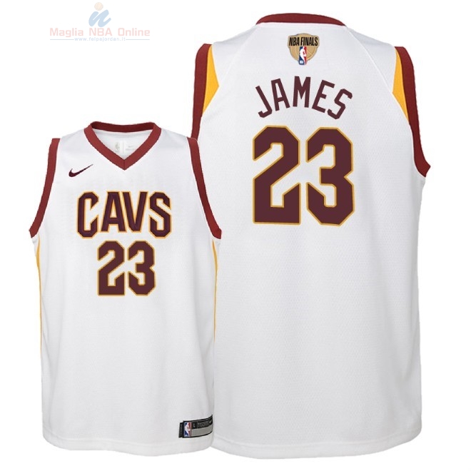 Acquista Maglia NBA Bambino Cleveland Cavaliers Finale Campioni 2018 #23 LeBron James Bianco Association Patch