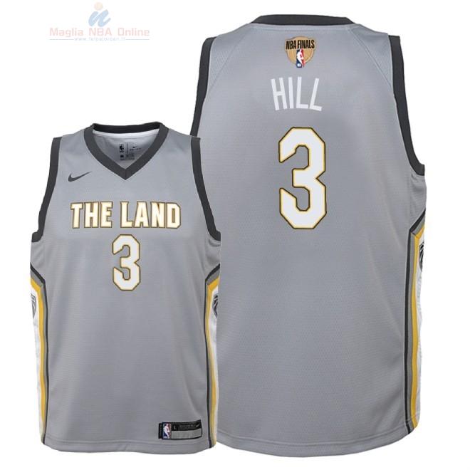 Acquista Maglia NBA Bambino Cleveland Cavaliers Finale Campioni 2018 #3 George Hill Nike Grigio Città Patch