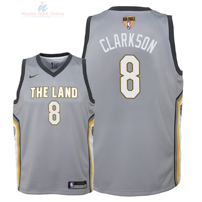 Acquista Maglia NBA Bambino Cleveland Cavaliers Finale Campioni 2018 #8 Jordan Clarkson Nike Grigio Città Patch