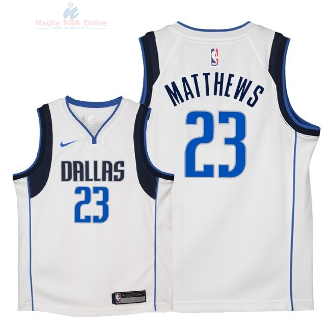 Acquista Maglia NBA Bambino Dallas Mavericks #23 Wesley Matthews Bianco Association 2018