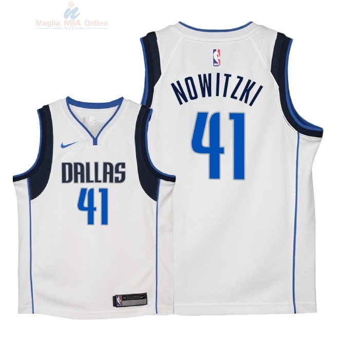 Acquista Maglia NBA Bambino Dallas Mavericks #41 Dirk Nowitzki Bianco Association 2018