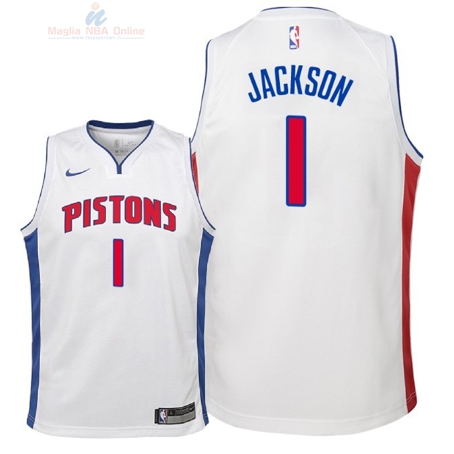 Acquista Maglia NBA Bambino Detroit Pistons #1 Reggie Jackson Bianco Association 2018