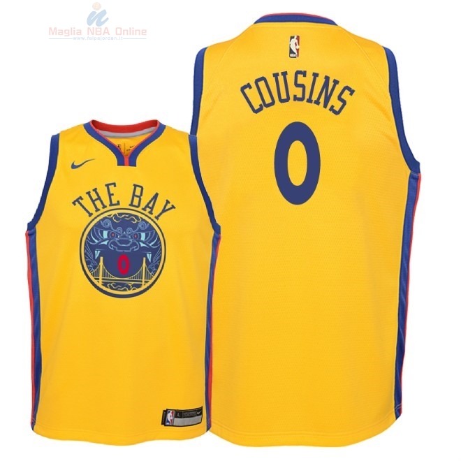 Acquista Maglia NBA Bambino Golden State Warriors #0 DeMarcus Cousins Nike Giallo Città 2018