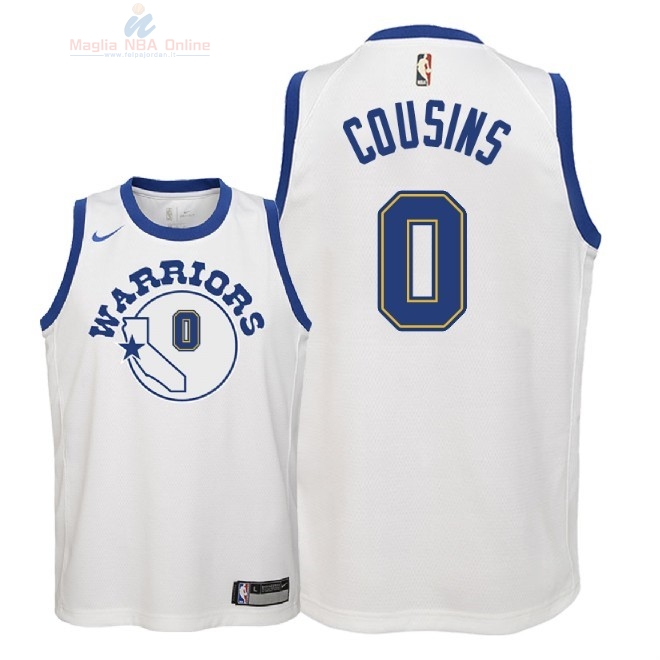 Acquista Maglia NBA Bambino Golden State Warriors #0 DeMarcus Cousins Nike Retro Bianco 2018