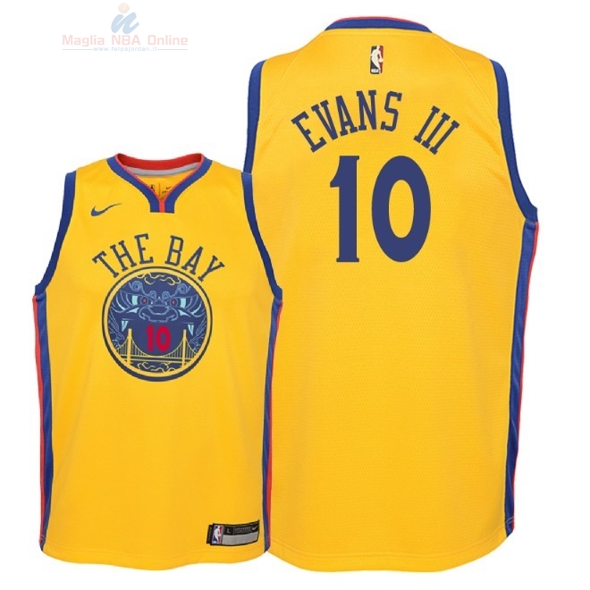 Acquista Maglia NBA Bambino Golden State Warriors #10 Jacob Evans III Nike Giallo Città 2018