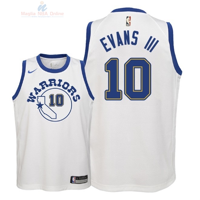 Acquista Maglia NBA Bambino Golden State Warriors #10 Jacob Evans III Nike Retro Bianco 2018